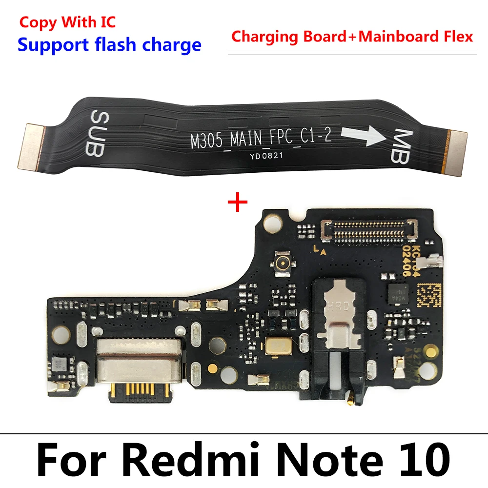 

10Pcs Dock Charging Board Connector Flex + Main Mainboard Flex For Redmi Note 10 Pro USB Charge
