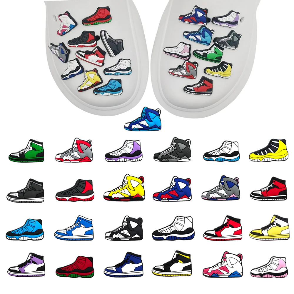 1Pcs Sneakers Shoe Charms Cool DIY Croc Aceessories Fit Clogs PVC Basketball Decorations Buckle Adult Kids X-mas Gifts Jibz
