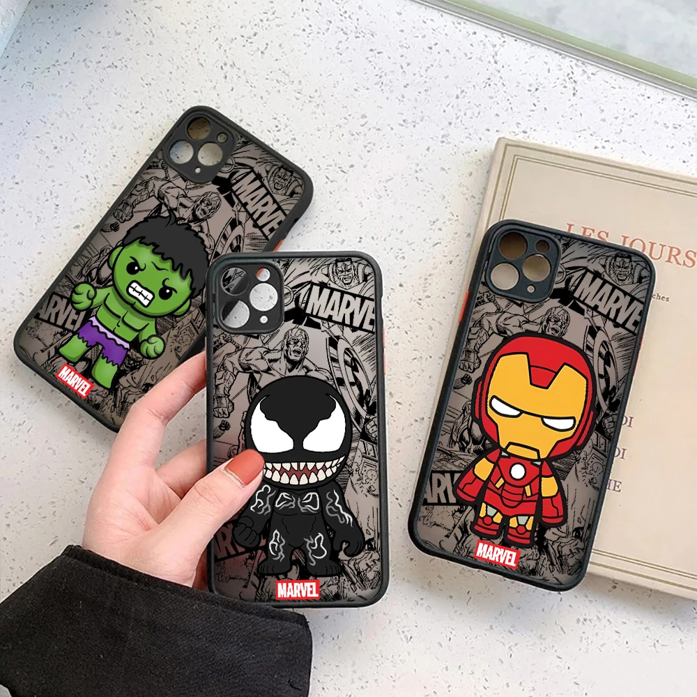 Фото Матовый чехол Marvel с героями мультфильмов для iPhone 17E 17 16 16E 15 14 13 12 11 Pro Max 17 Air 7 8 Plus XR XS, защитный чехол с Веномом, Железным человеком, Халком №2