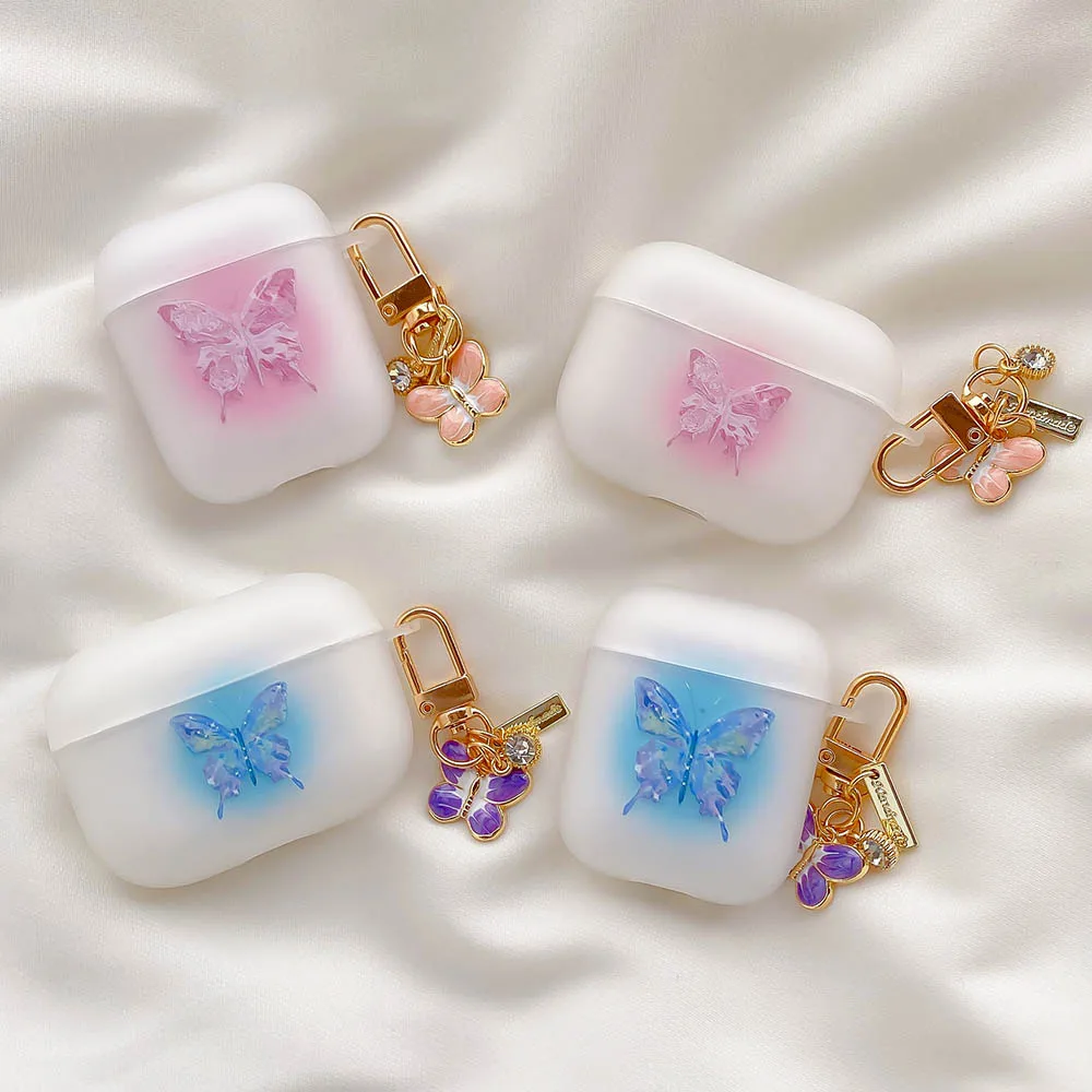 

Чехол для наушников Apple Airpods 1 2 Pro 3, матовый градиентный чехол-бабочка для ключей, гарнитура, зарядный бокс, чехол для Airpods 2 Air Pods