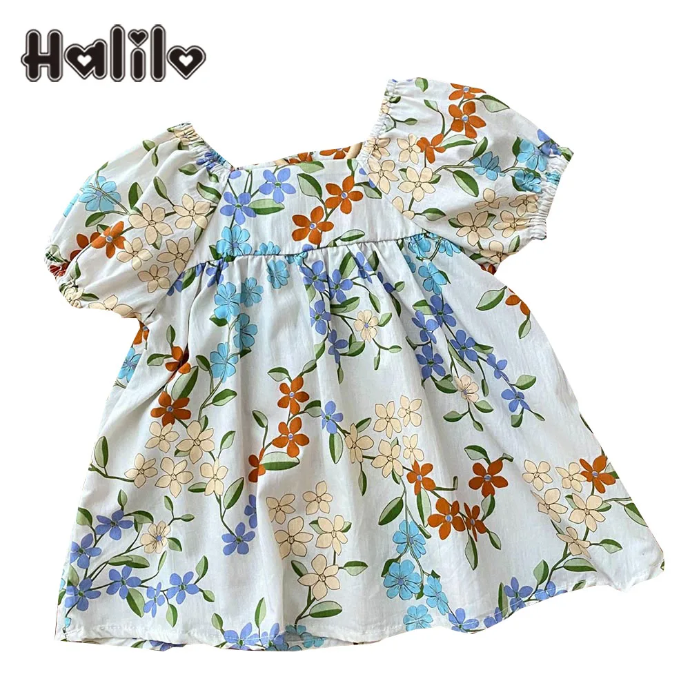 

Halilo Floral Dress For Girls Cotton Summer New Arrival Birthday Kids Clothing