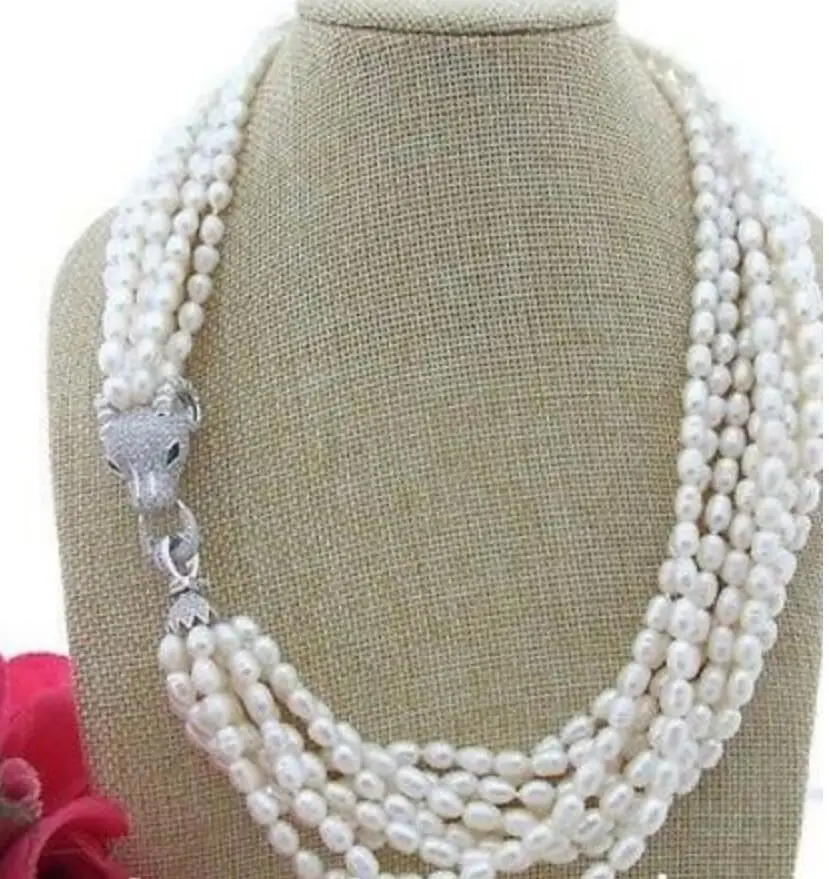 Fashion jewelry   21'' 9Strands White Rice Pearl Necklace