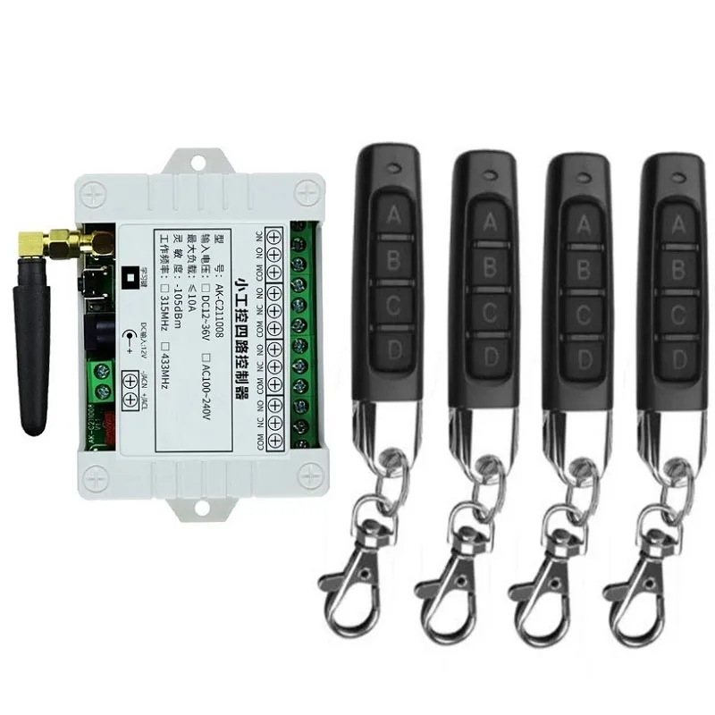 Smart Multiple DC 12V 24V 36V 10A 433MHz 4CH 4-канальное беспроводное реле RF пульт дистанционного