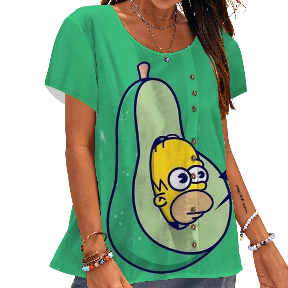 

CLOOCL Women T-shirt Cartoon Avocado Graphics 3D Printed Tees Button Decorate Short Sleeve Blouse Female Casual Fruit Tops