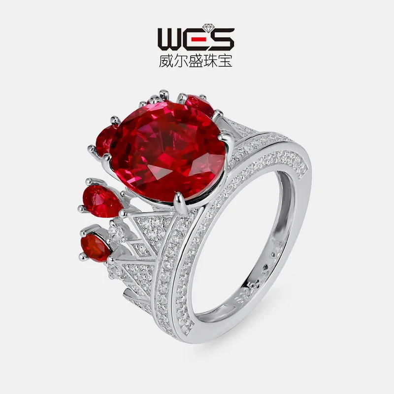 18K Gold Cultured Ruby Sapphire Ring for Women Sparkling Inlaid with Colorful Baby Stones PT950 Platinum