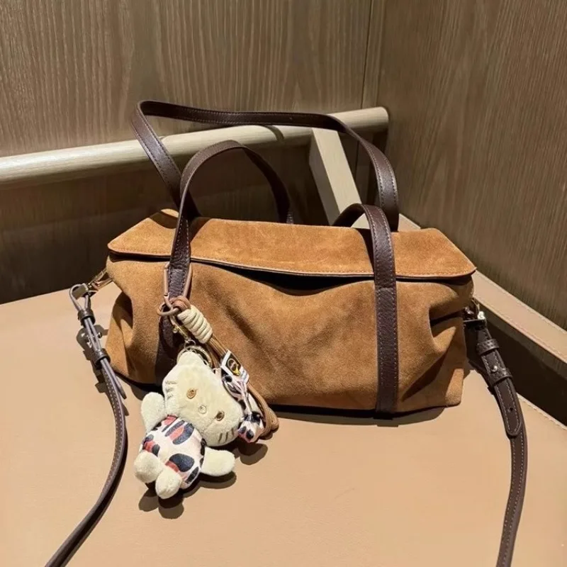 2024Замшевые сумки-хобо для женщин сумка с напуском большая коричневая сумка-тоут