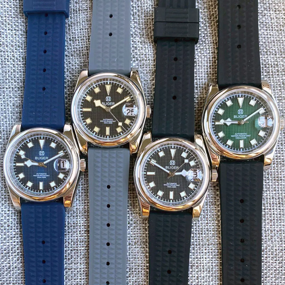 BLIGER 36 мм/39 мм NH35A зеленые синие автоматические мужские фонарики отметки польский