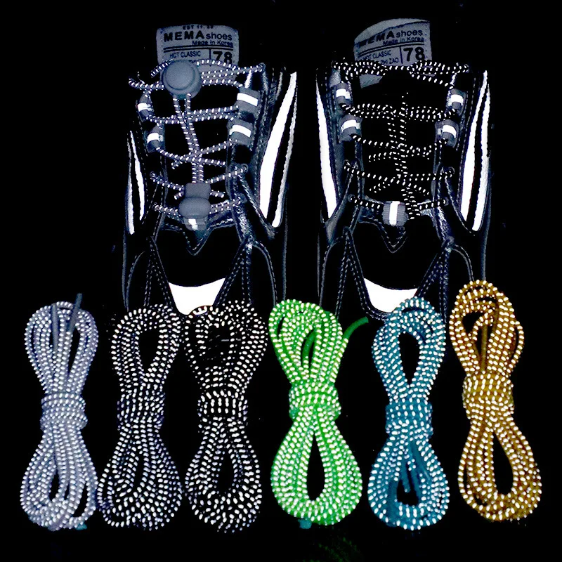 

Black and White Reflective Elastic Latex High Elastic round Elastic Adult Night Marathon Shoelace Tie-Free