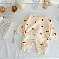 2022 new baby autumn long sleeve clothes set cute cherry print cotton casual sweatshirt pants 2pcs suit baby girl outfits