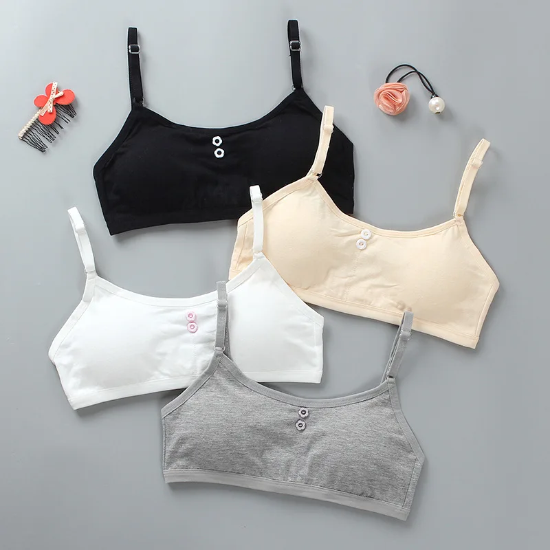 4Pc Bra for Teen Kids Girls Training Bras Underwear Lingerie XS Undies Undercloth Thin Strap Topic Sleeveless Vest Cotton Cosy