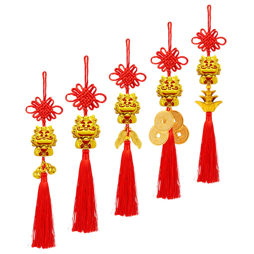 

5 Pcs Chinese Style Ornament New Year Decorations Knot Potted Dragon Hanging Spring Festive Polyester Front Door Pendant Decors