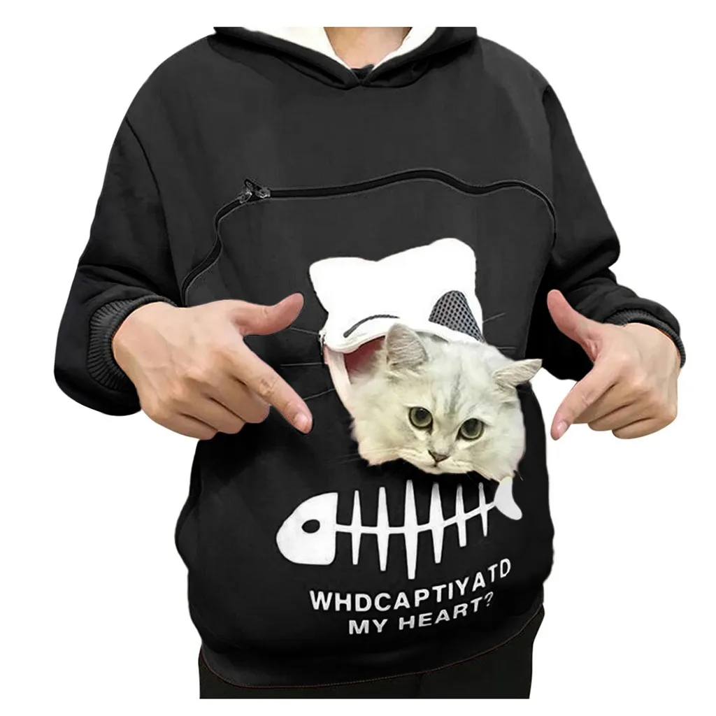 Women Sweatshirt Pet Cat Dog Carrier Hooded Hoodies Female Oversized Pullover Long Sleeve Hoody Sweatshirts Moletom Dropshipping