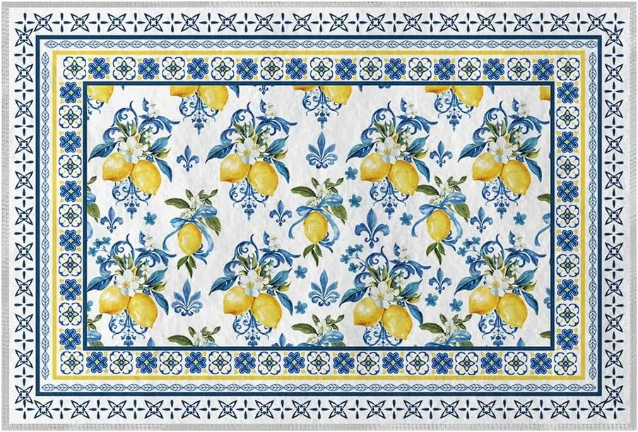 Blue Lemon Iris Summer Door Mat Entrance Welcome Mat Living Room Bedroom Non-slip Floormat Kitchen Balcony Hallway Laundry Rugs