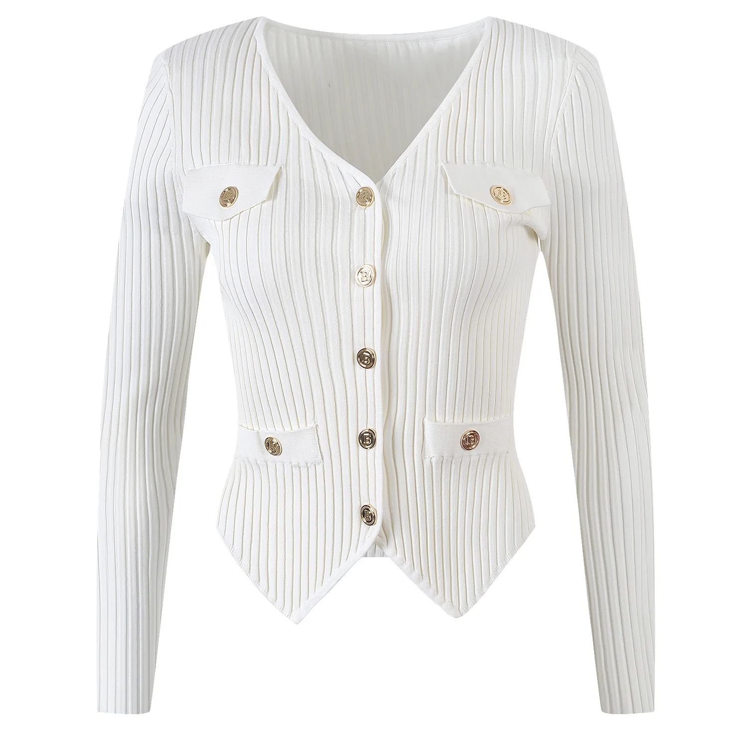 

Screw Thread Knitting Fashion Women White Crop Swater Full Sleeves Spring Matel Buttons Sexy Jumpers Cardigans