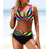 2022 sexy bikinis set colorful striped push up bikini summer padded bra swimsuit female swimwear women biquini