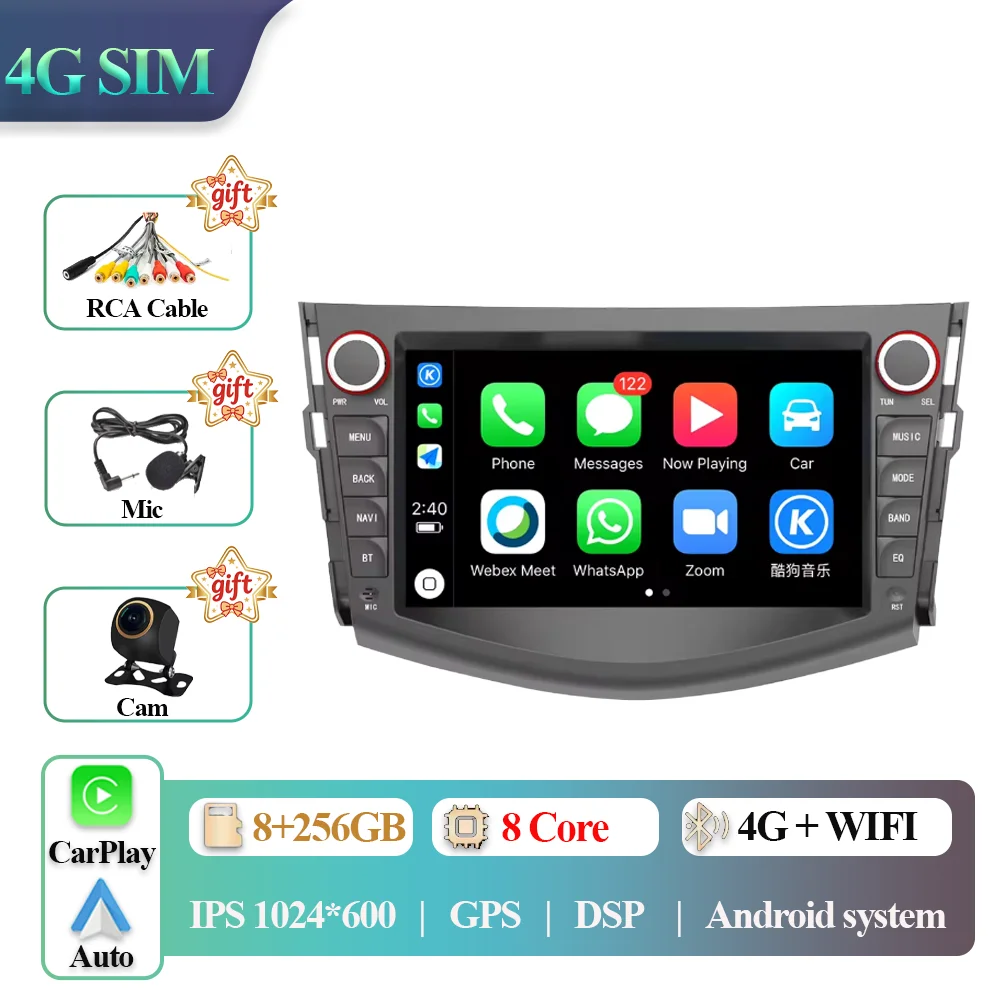 

Беспроводной CarPlay, Android Auto, Bluetooth для Toyota RAV4 2005-2012, автомобильный мультимедийный плеер, автомагнитола, GPS-навигация