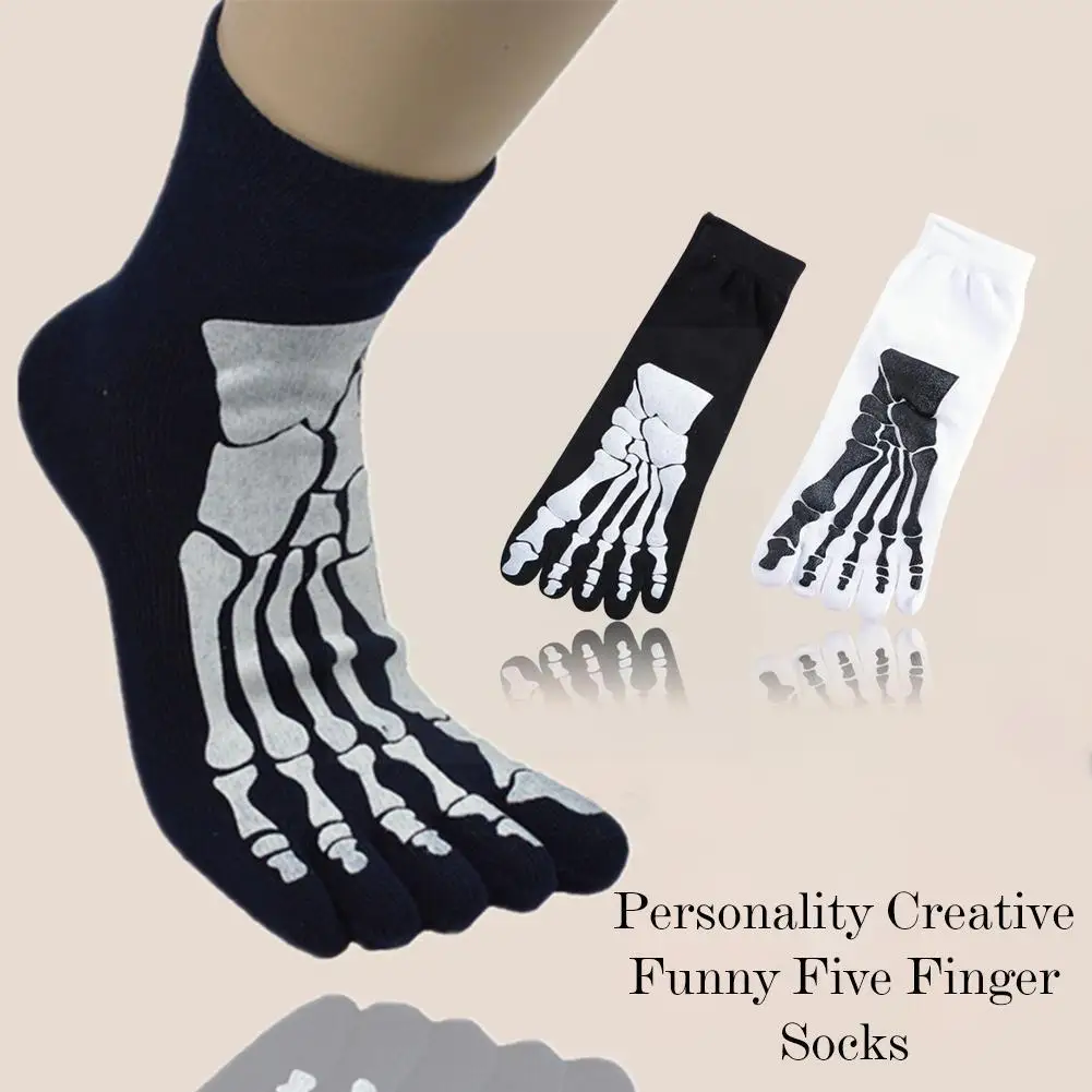 

1pair Fashion Hip Hop Black Color Skeleton Halloween Cool Man Socks Cotton Soft Summer Thin Novelty Socks For Male O8t7