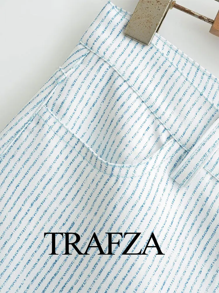 Женская летняя одежда TRAFZA однобортный облегающий офисный женский полосатый топ