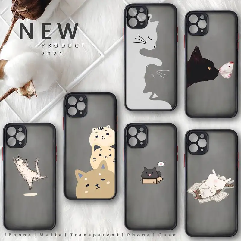 

cat cute animals Phone Case For iphone 13 12 11 8 7 plus mini x xs xr pro max matte transparent cover