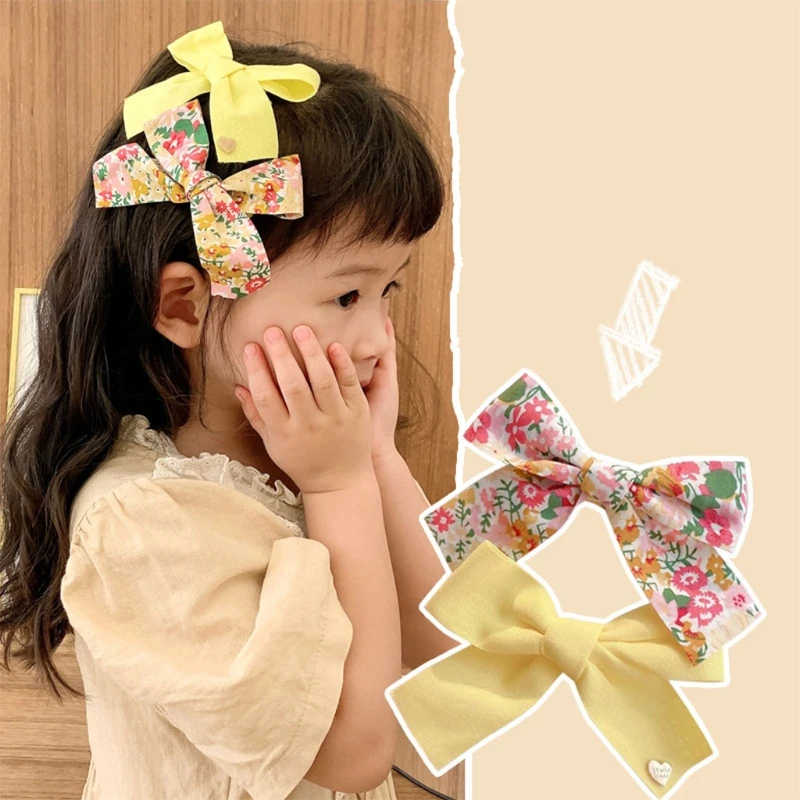 

2Pcs Kids Baby Girls Hair Bow Clips Barrettes Pastoral Retro Floral Alligator Hairpins Infant Princess Sweet Candy Color Non