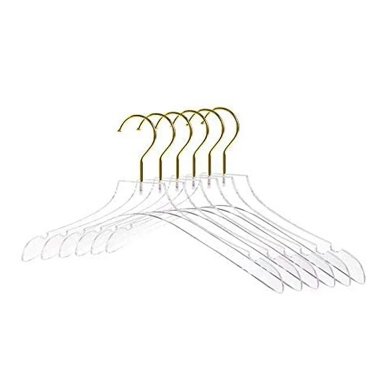 5 Pcs Clear Clothes Hangers With Gold Hook, Transparent Shirts Dress Coat Hanger With Notches For Lady Kids images - 6