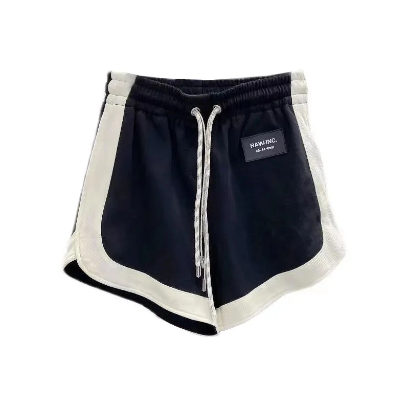 

Patchwork High Waist Fitness Shorts Summer Hot Pants Female Clothing Women's Sports Shorts Urban Loose Casual Brown 2022 New