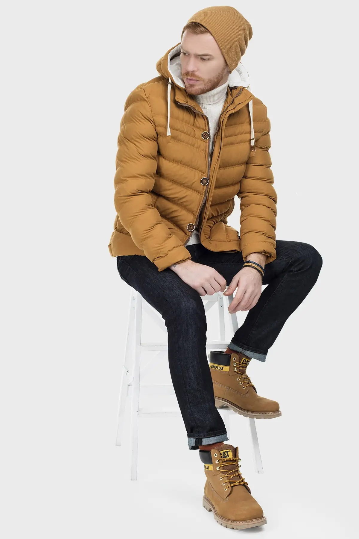 Slim Fit Hooded Stand Up Collar Inflatable Jacket Men's COATS 55618 K5071