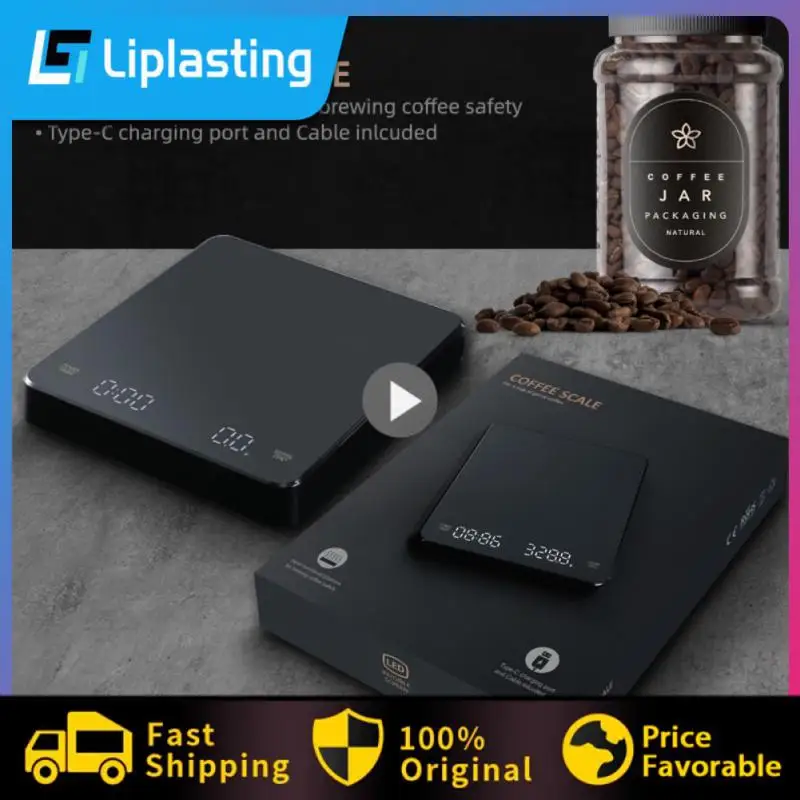 

2/3/5PCS 3kg / 0.1g New LED Screen Charging Coffee Scale Timing Hand Brewing Coffee Electronic Scale Household Kitchen