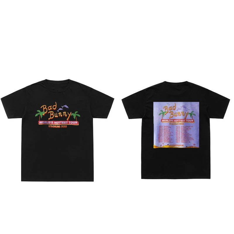 

Bad Bunny Tour Print Tshirt Tops Male New Streetwear Men Women Vintage T Shirt Regular Oversized Man Harajuku Hip Hop T-shirt