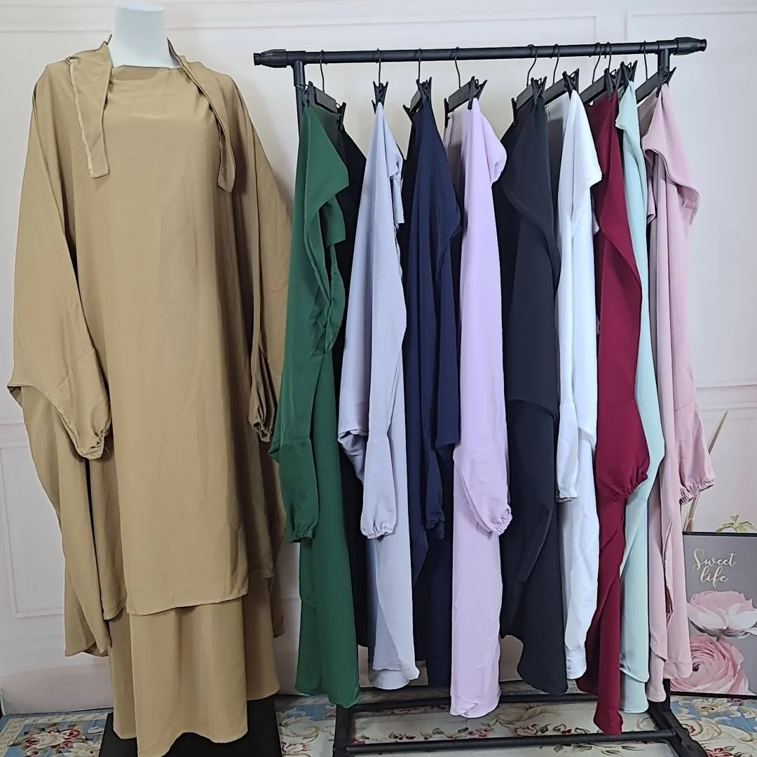 Two Piece Set Women Skirt Muslim Prayer Garment Hijab Dress Abaya Long Abaya Khimar Ramadan Gown Abayas Dubai Islamic Clothing
