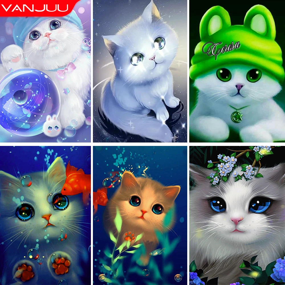 

Cartoon Cat Diamond Painting Cute Animal Diamond Embroidery Full Square Round Drill Pet Lover Home Decor Gift
