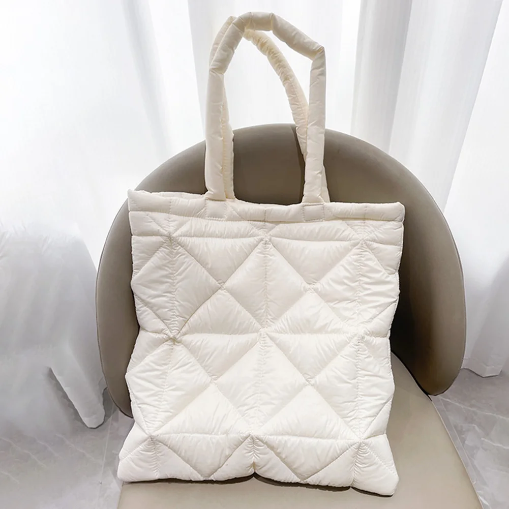 

Large Capacity Winter Woman Down Cotton Fluffy Shopping Shoulder Side Bag Purses Waterproof Puffy Tote Padded Handbags For Women