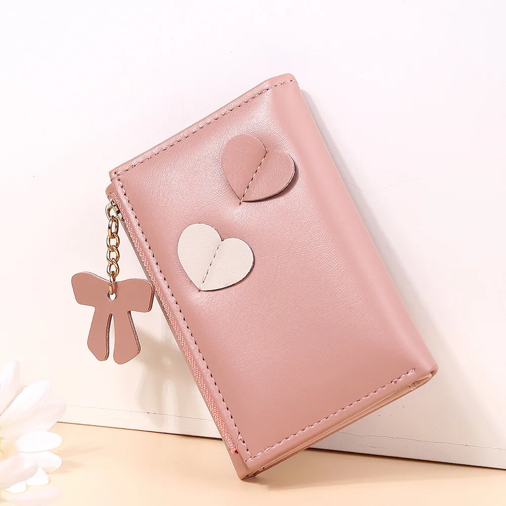 New Women Wallet PU Leather Girls Wallet Short Zipper Cute Small Coin Purse Short Trifold Ladies Credit Card Holder Organizer