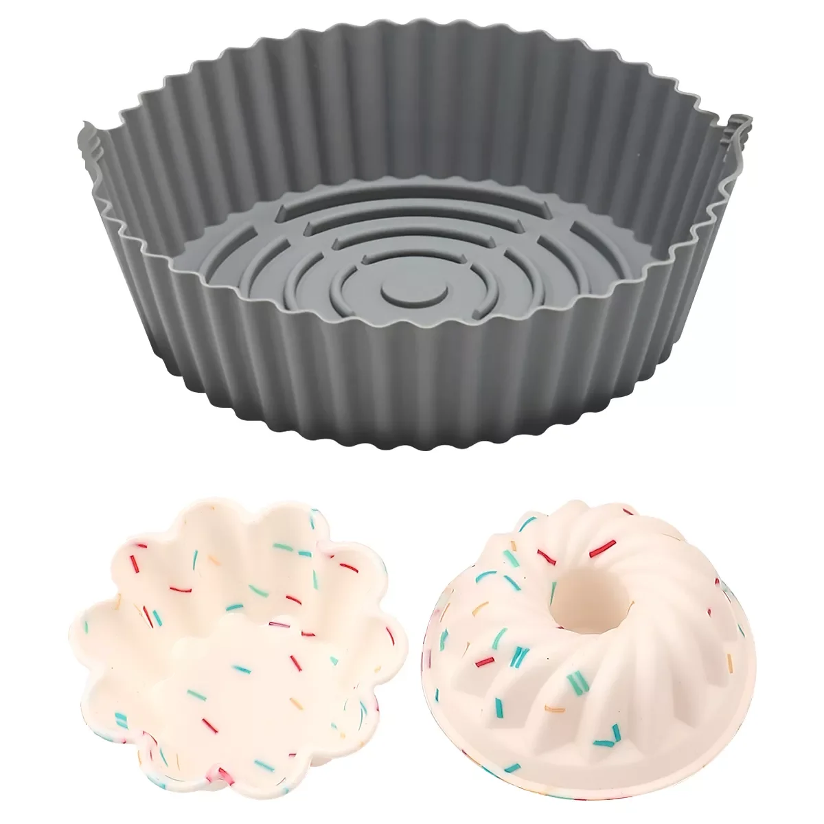 

NEW2023 Air Fryer Silicone Pot Set Reusable Air Fryer Accessories Baking Basket Pizza Plate Grill Pot Kitchen Cake Cooking Bakin
