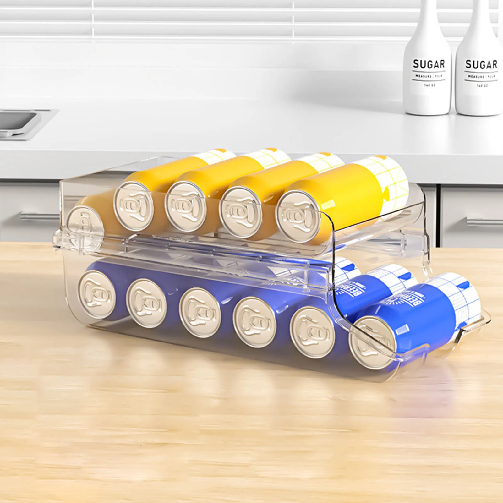 2Tier Rolling Refrigerator Organizer Bins Soda Can Storage Rack Container Drink Beverage Dispenser for Freezer Kitchen - купить по