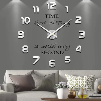 3D DIY Large Wall Clocks with Mirror Numbers Stickers for Living Room Ideas Decor Home Office Decorations 37 inch Wall Clock