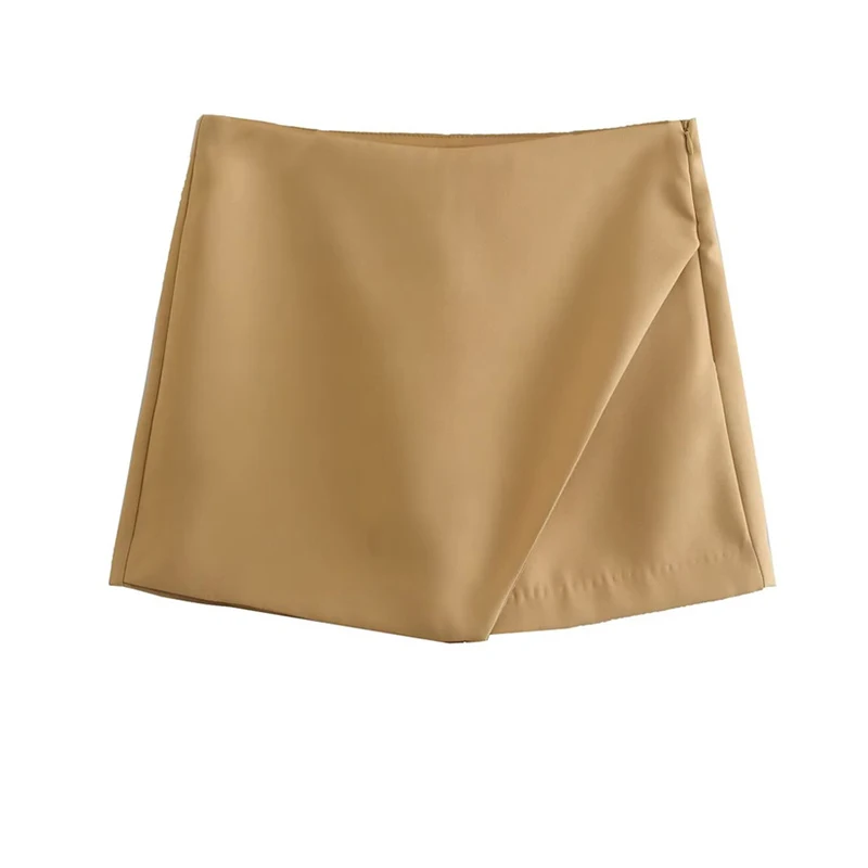 Женские ассиметричные шорты с высокой талией винтажные однотонные карманами