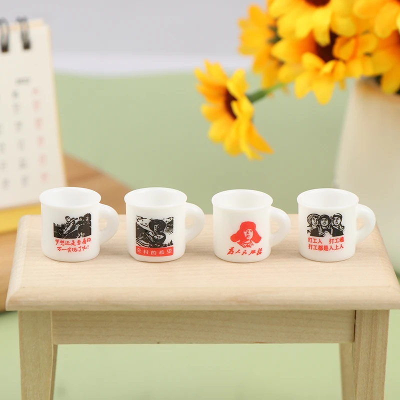 10pcs/lot 1:12 Cute Mini Cups Mugs"Serving the People"Dolls House Miniature Water Coffee Tea cups Dollhouse Kitchen Accessories