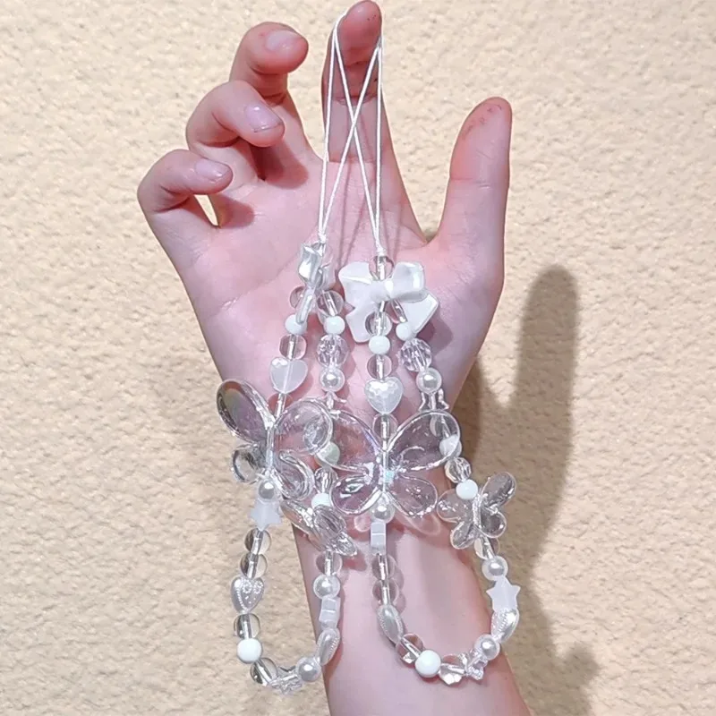 Браслет-брелок для телефона с жемчужинами и бусинами