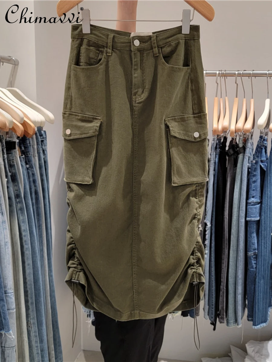 

Green Overknee Skirts 2022 Summer New Korean Style Fashion High Waist Casual Slim-Fit Temperament Women Skirts All-matching
