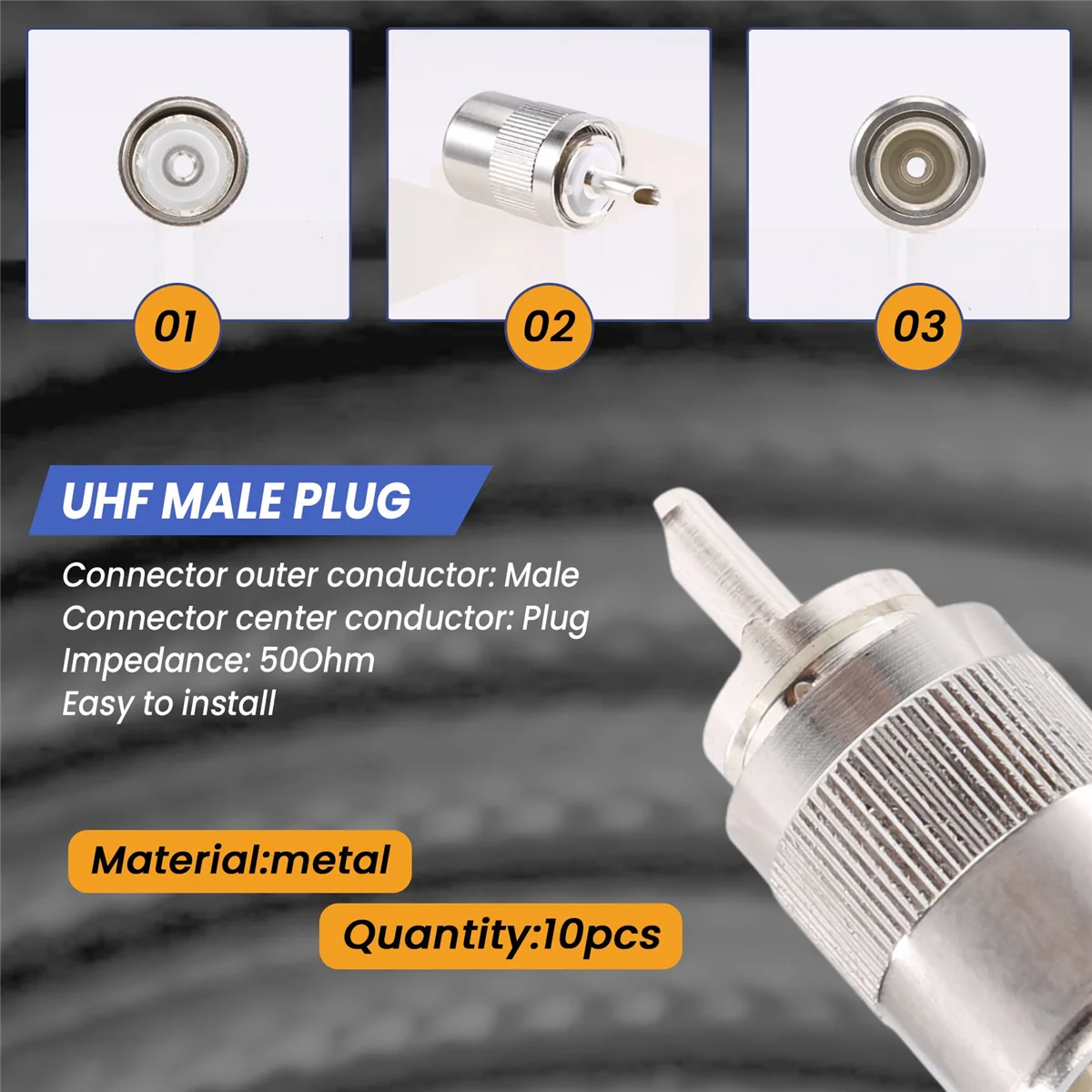 10 шт. разъем УВЧ штекер PL259 для пайки RG8 RG213 LMR400 7D-FB кабель серебристый