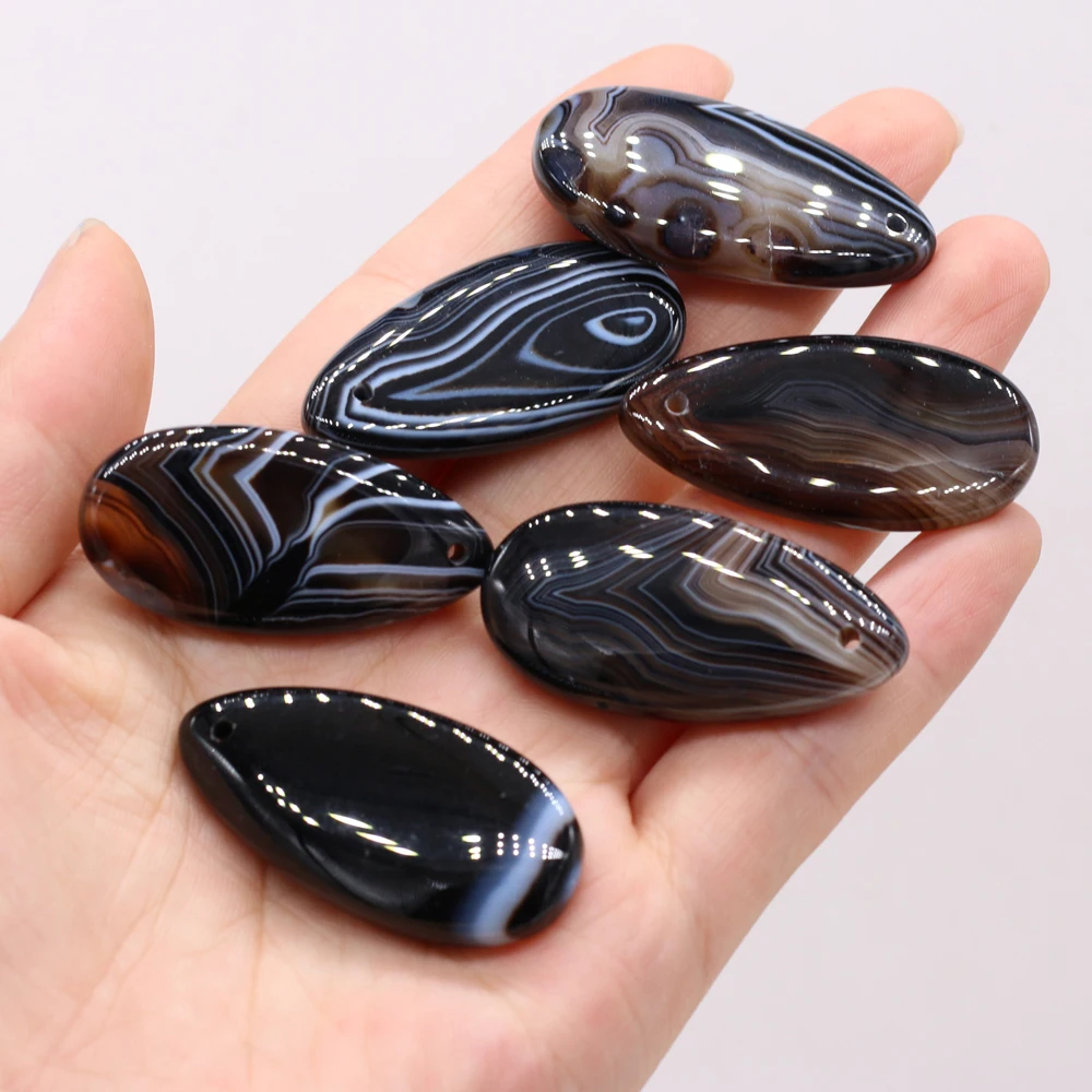 

Natural Stone Black Agate Long Water Drop Shape Hole Loose Beads For Jewelry Making DIY Bracelet Handmade Pendant Necklaces
