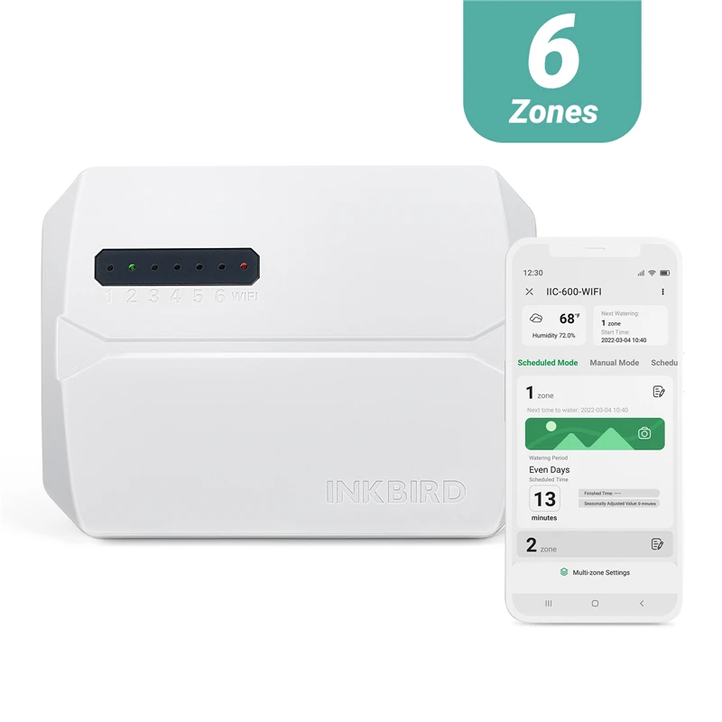 

INKBIRD 6-Zone Controls Wi-Fi Sprinkler Controller Smart Irrigation Timer Supports Seasonal Adjustment Multi-time Watering