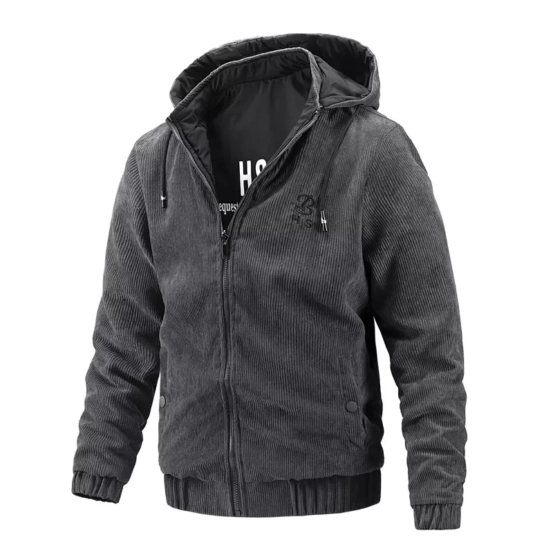 

NEW 2023 Double Face Jacket Men Casual Solid Color Streetwear Corduroy Mens Jacket New Winter Sports Outwear Hoodied Jackets Men