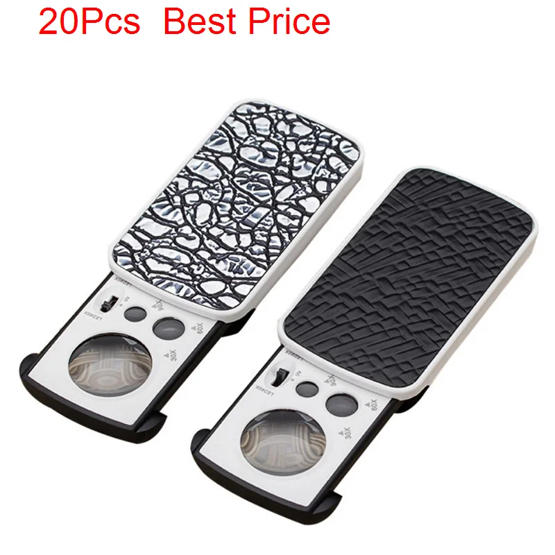 

20Pcs/lot 30x 60x 90x Banknote Checking Led Light Pull Folding Antique Identification Jewelry Jade Magnifier