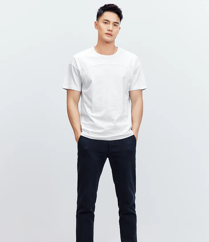 

J0886 New solid color splicing short sleeve t-shirt men's wear European and American simple casual T-shirt.J8715