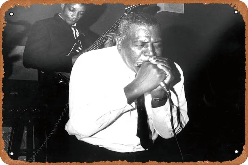 Howln Wolf Performng n Detrot Snger Retro Tn Sgn Durble Wll rt Decor Metl Home Vntge Спальня Decorton 8x12 nch