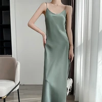 tri acetate satin silky v neck temperament female summer beautiful silk suspender dress 2022 new long skirt is thin