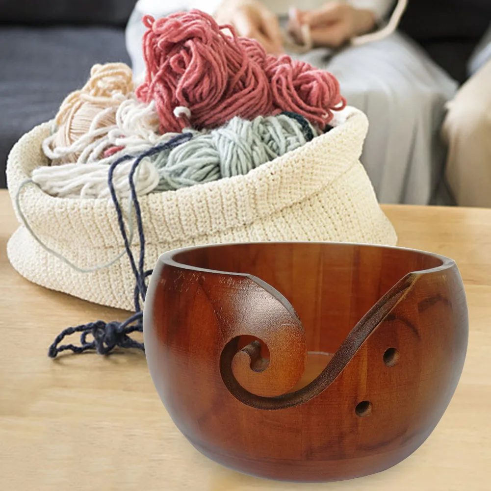 Wooden Yarn Bowl Crochet Organizer Storage Holder DIY for Knitting Crochet Bowl Home Handmade Sewing Supplies