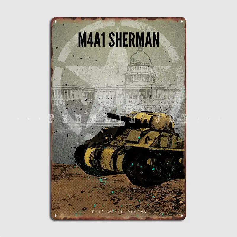 M4a1 Sherman Tank Metal Plaque Poster Wall Pub Home Design Mural Painting Tin Sign | Plaques & Signs